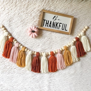Fall Thanksgiving Tassel Garland/Fall Wall Hanging/Hello Autumn Garland/Fall Decor/Pink Fall Decor