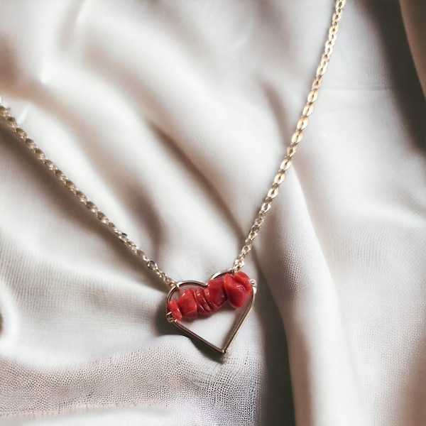 Collier Coeur corail