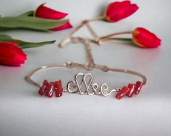 Half Bangle "Per Tè" Coral, First name bracelet