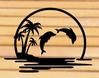 Dolphin Sunset Beach Scene *Car Window Vinyl Decal  *High Quality Oracal Vinyl Decal  *Many Sizes & Colors Available Car Decal *Car Window