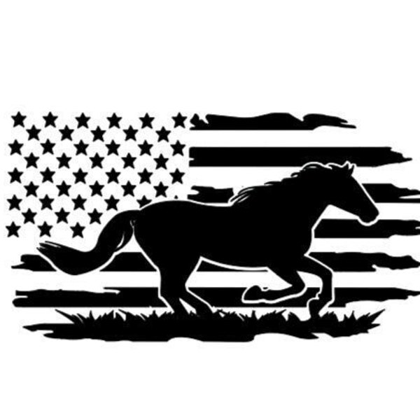 Mustang Horse American Flag Vinyl Decal *High Quality Oracal 651 Vinyl  *Many Sizes/Colors Avail *For Any Smooth Surface