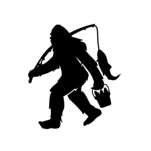 Big Foot Sasquatch Fishing Vinyl Decal *High Quality Oracal 651 Vinyl * Sets Avail. *Many Sizes/Colors Avail. *For Any Smooth Dry Surface