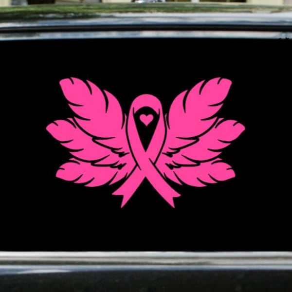 Angel Wings Breast Cancer Ribbon In Memory Vinyl Decal *High Quality Oracal 651 Vinyl *Many Sizes/Colors Avail. *For Any Smooth Dry Surface