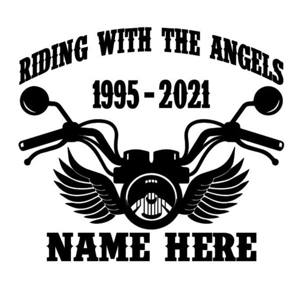 Riding With The Angels Motorcycle In Memory Vinyl Decal *Custom/Personalized *Singles & Sets Avail *High Quality Oracal 651 Vinyl