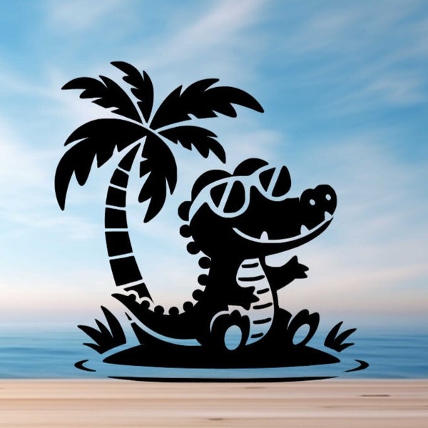 Gator Crocodile Palm Tree Beach Island Vinyl Decal *High Quality Oracal 651 Vinyl Many Sizes/Colors *For All Smooth Surfaces