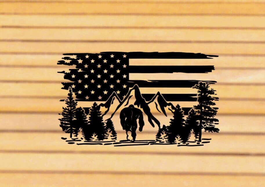 Bigfoot Sasquatch Sighting American Flag Mountains Car Etsy
