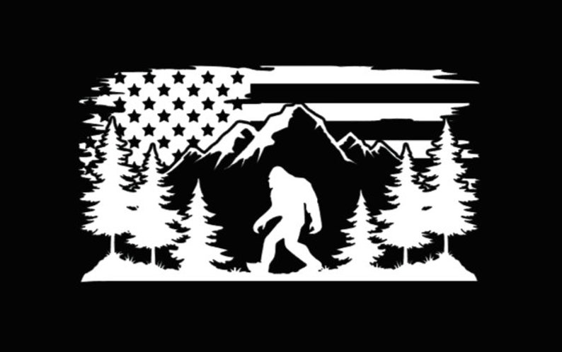Bigfoot Sasquatch American Flag Mountains car Window Wall - Etsy
