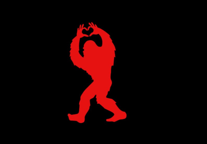 Bigfoot Sasquatch I Love You I Heart You Heart Hand Vinyl Decal High Quality 651 Oracal Many Sizes/Colors For Any Smooth Surface Red