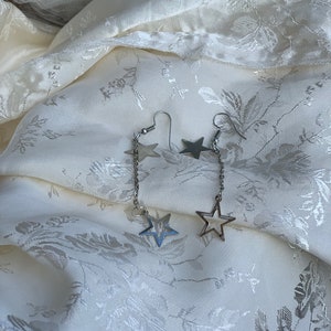 3&quot; Dangle Star Earrings Silver Colored