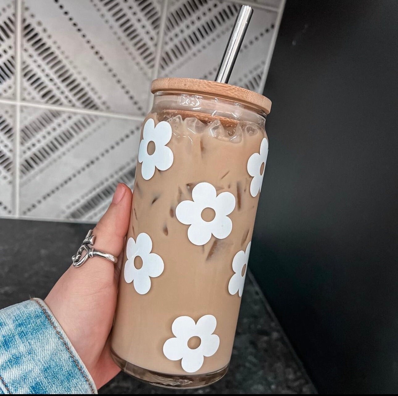 Fall Floral Glass Can Cup, Iced Coffee Cup, Smoothie Glass, Fall Cup for  Iced Coffee, Cold Drink Cup, Reusable Plastic Straw and Bamboo Lid, 