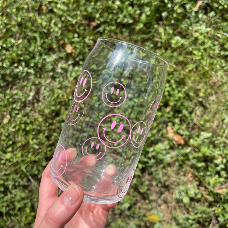 Outline Smiley Face Glass Beer Glass Can Glass Coffee Cup Etsy