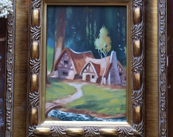 Ingelijst origineel kunstwerk dwergenhuisje