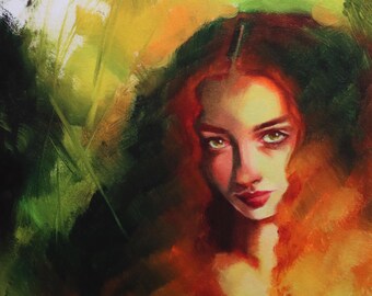Portret van een nimf in de herfst | Gicleekunstafdruk