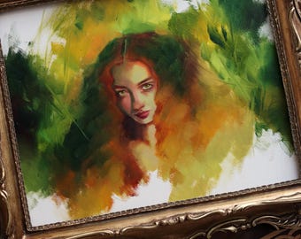 Portret van een nimf in de herfst | Ingelijst origineel kunstwerk