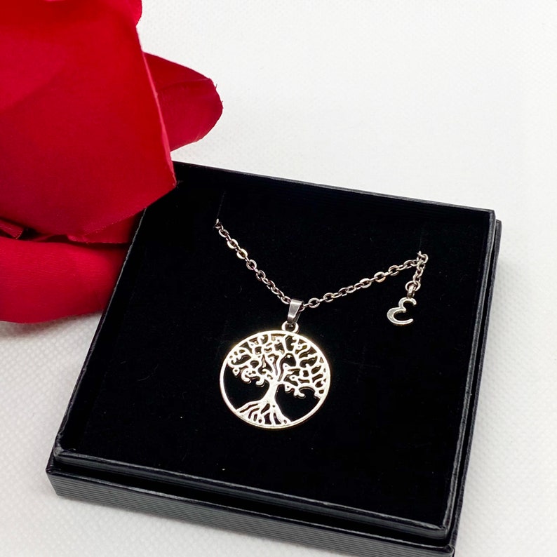 PERSONALISED tree of life necklace Tibetan silver tree of life round necklace customise silver letter pendant initial charm gift