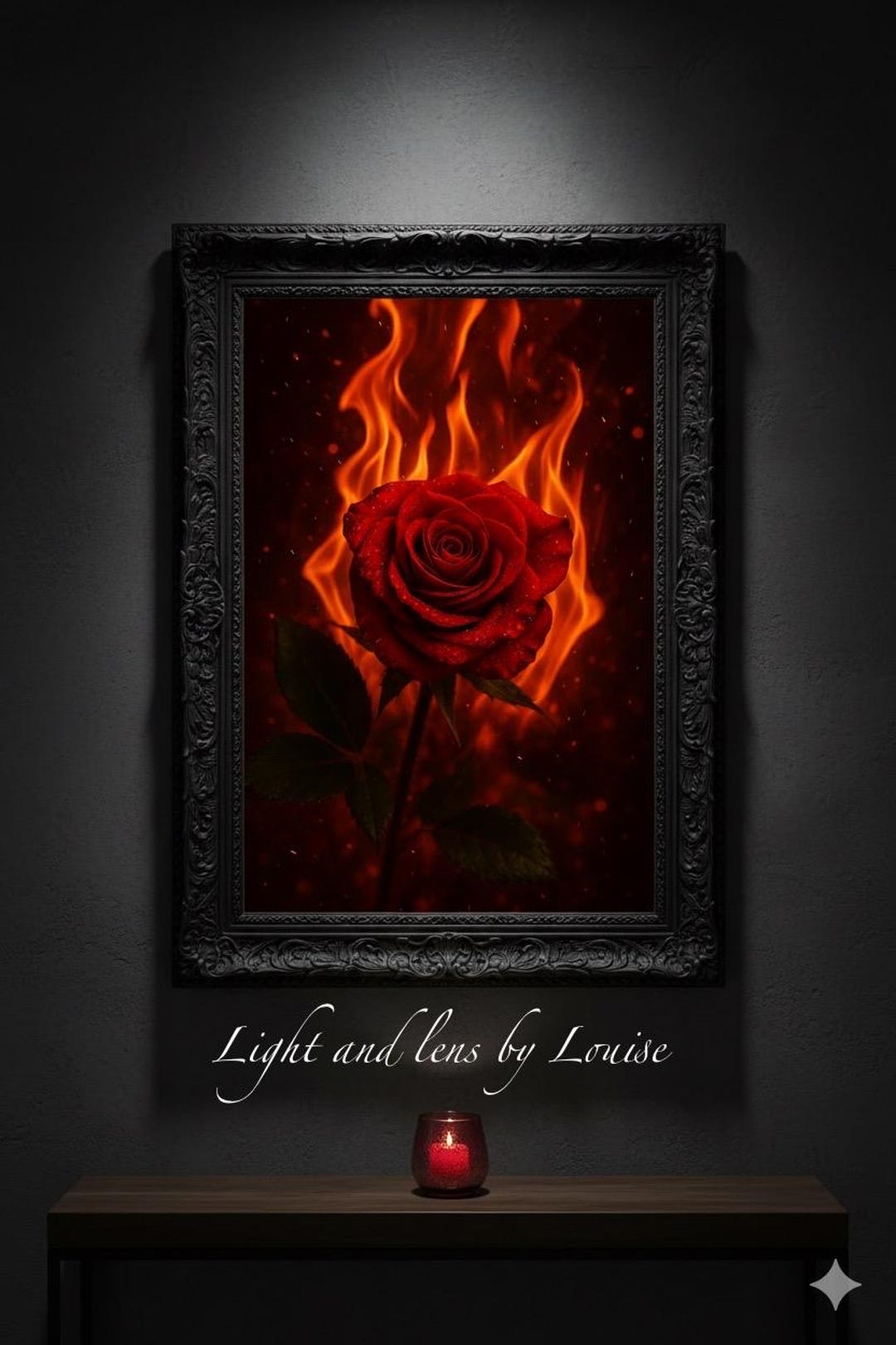 Fiery Red Rose Printable Wall Art • Flame Rose Digital Download ...