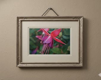 Afdrukbare muurkunst roze magenta bloemen – fuchsia bloem olieverfschilderij digitale download - botanische instant wanddecoratie