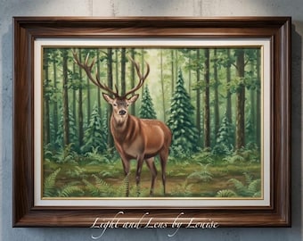 Stag Forest Printable Wall Art • Woodland Deer Digital Download • Nature Animal Water Colour • Rustic Cabin Decor • Wildlife Printable Art
