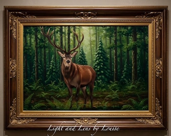 Stag Forest Printable Wall Art • Woodland Deer Digital Download • Nature Animal Oil Painting • Rustic Cabin Decor • Wildlife Printable Art