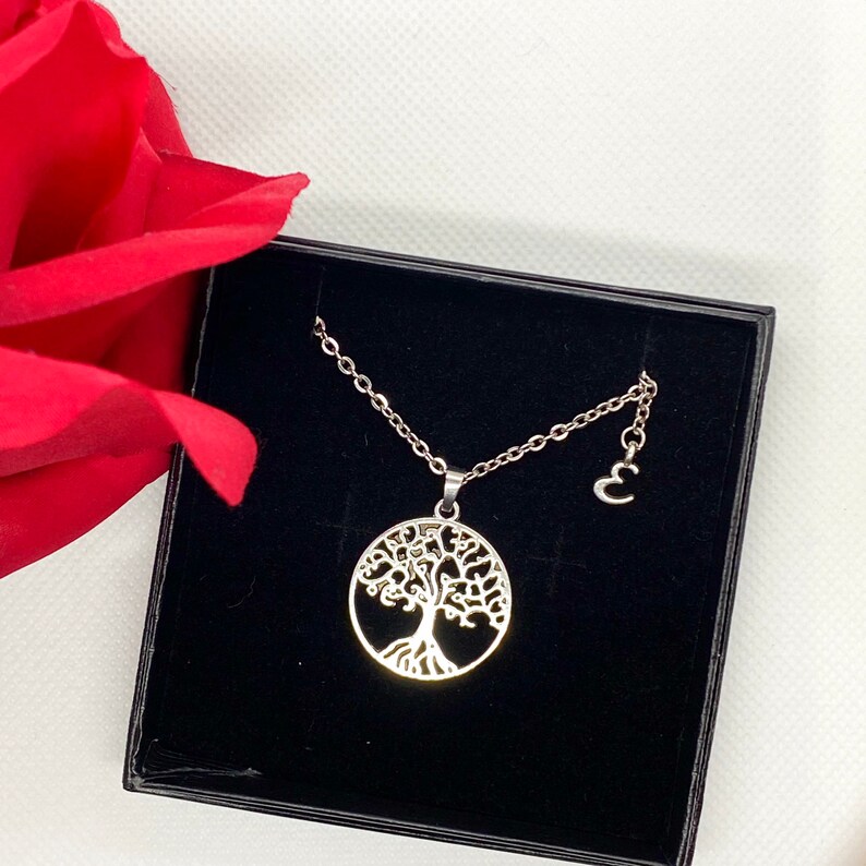 PERSONALISED tree of life necklace Tibetan silver tree of life round necklace customise silver letter pendant initial charm gift