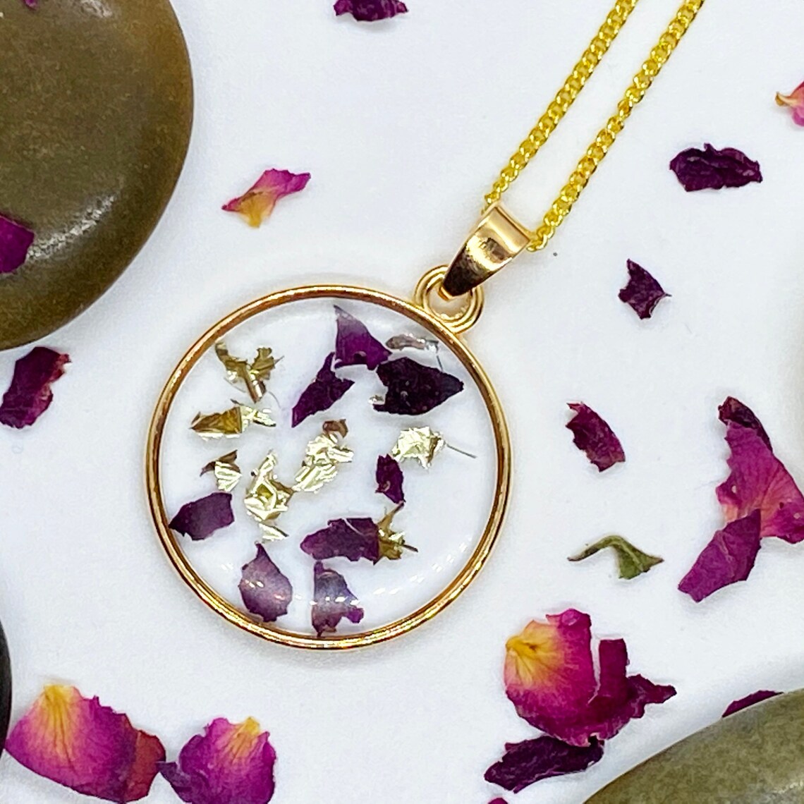 ROSE PETAL NECKLACE real dried rose petal handmade resin Etsy