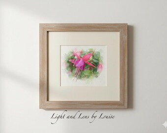Fuchsia bloem afdrukbare muurkunst, roze aquarel, bloemen botanisch decor, digitale download, afdrukbare poster, tuinkunst