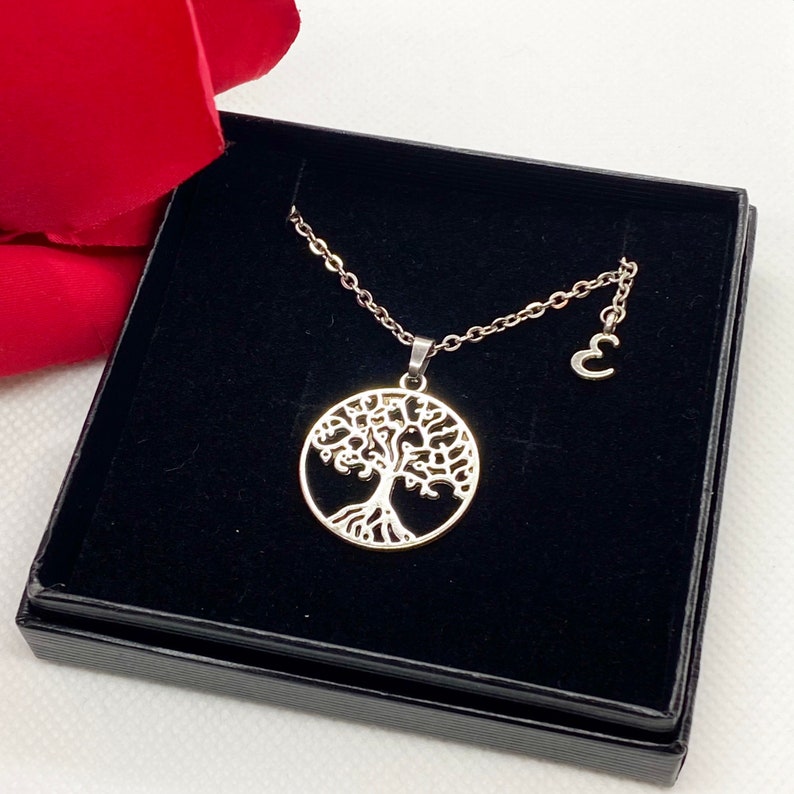 PERSONALISED tree of life necklace Tibetan silver tree of life round necklace customise silver letter pendant initial charm gift