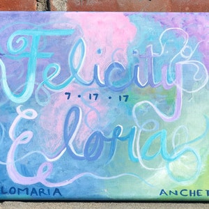 Personalized Hand Painted Baby&#39;s First Name and Middle Name Birth Announcement Baby Shower Gift or Birthday