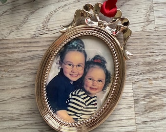 Personalised Photo Christmas Bauble | Glass vintage style Bow Photo Christmas Tree Decoration | Photo Keepsake Gift ornament ( 66 x 104mm )