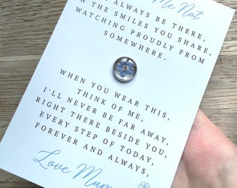 Real Pressed Forget Me Not Pin, 1.3CM Memorial Wedding Gift, Something Blue Bouquet Tie Pin