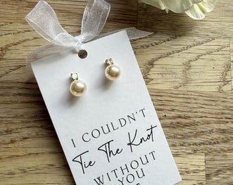 Bridesmaid Earrings, 18k Gold Plated Faux Pearl Studs, tie the knot, bridesmaid wedding gifts