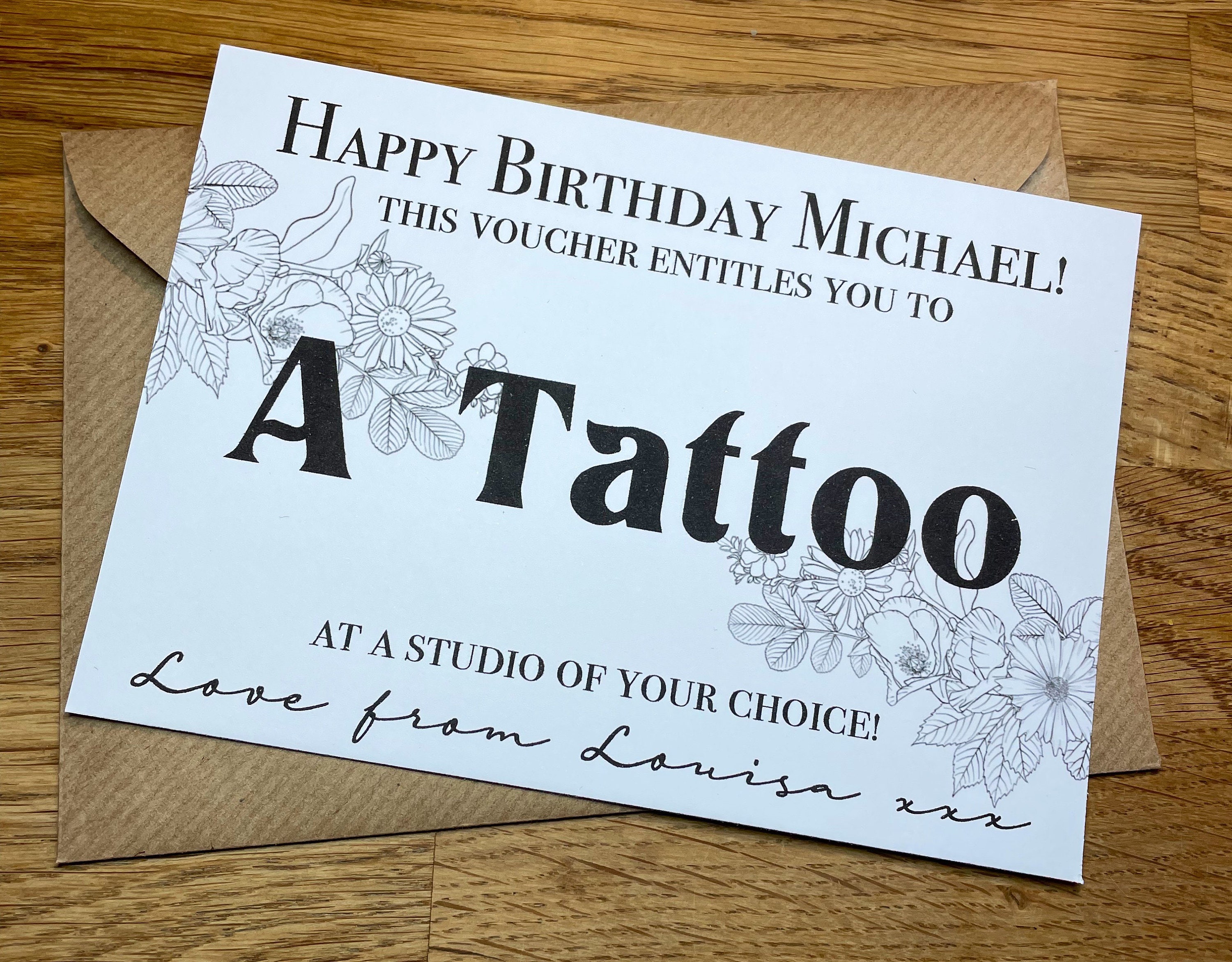 Vale de regalo de tatuaje personalizado tarjeta de plantilla - Etsy España