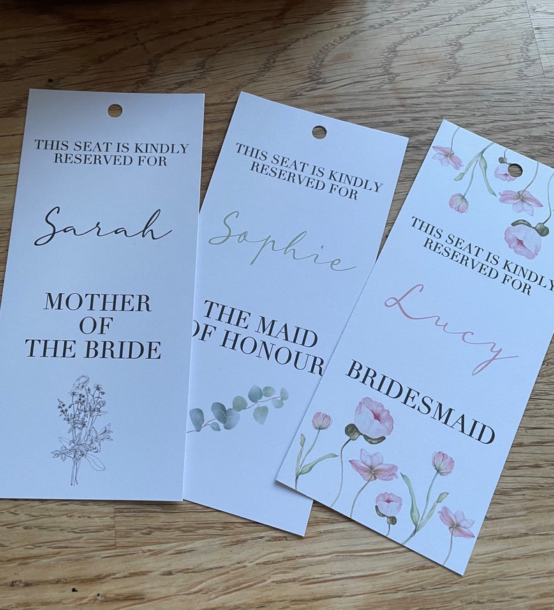 Wedding Chair Tags Reserved Seat Labels Personalised This Chair Row is ...