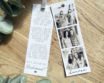 Personalised Bridesmaid Proposal Card, Photo Strip, Maid of Honour Gift 4x12cm