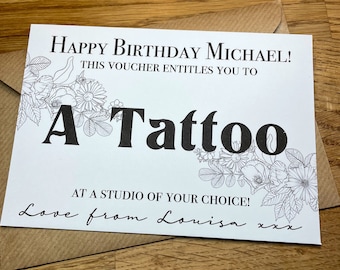 Personalised tattoo gift voucher black & white gift template card inked design father's day custom gift certificate