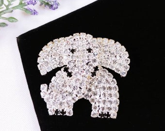 Vintage Rhinestone Elephant Brooch: Silver Tone Good Luck Pin