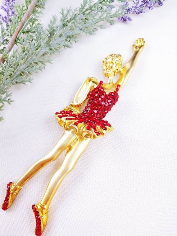 Vintage 5.5" Large Jeweled Ballerina Dancer brooc… - image 5