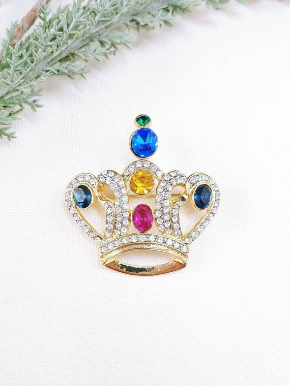 Vintage Jeweled Royal Crown Royalty Queen King go… - image 1