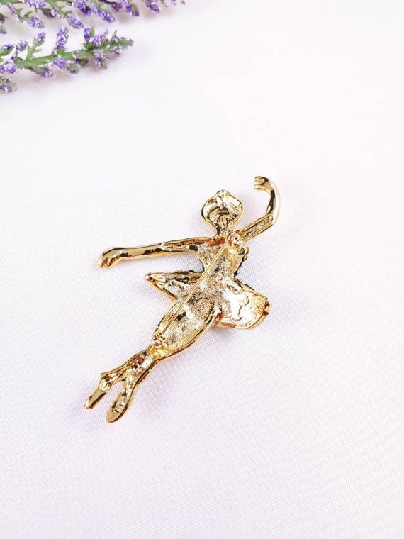 Vintage Jeweled Ballerina Dancer brooch pin lady … - image 4