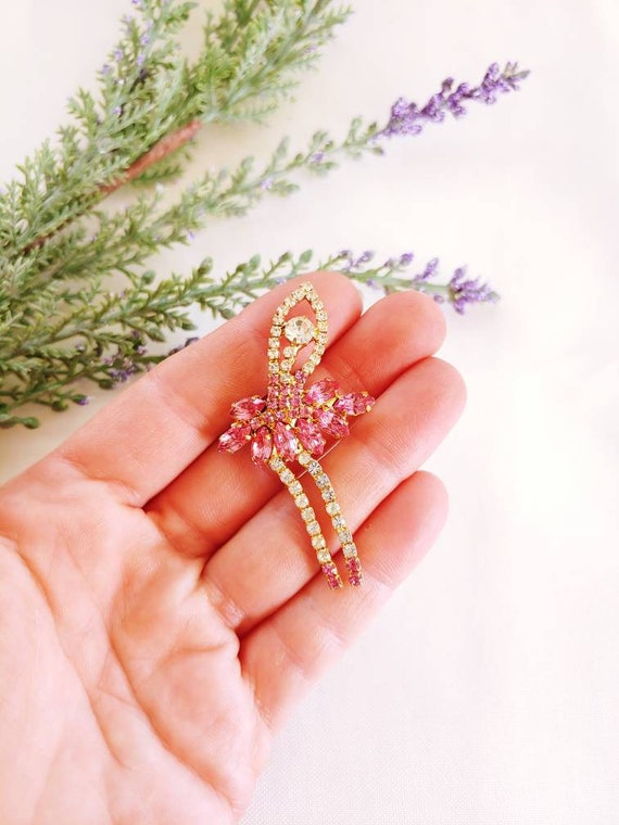 Vintage Jeweled Ballerina Dancer brooch pin lady … - image 3