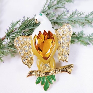 Vintage Rhinestone American Bald Eagle Brooch Pin