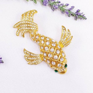 Vintage Rhinestone Goldfish Brooch: Gold Tone Koi Pin