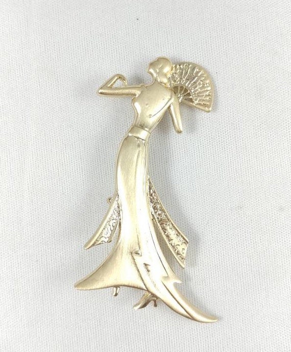 JJ jonette Signed brooch pin golden lady gold tone