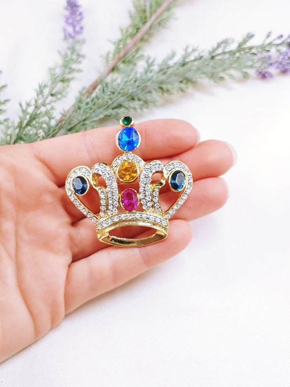 Vintage Jeweled Royal Crown Royalty Queen King go… - image 2