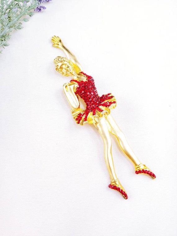 Vintage 5.5" Large Jeweled Ballerina Dancer brooc… - image 4