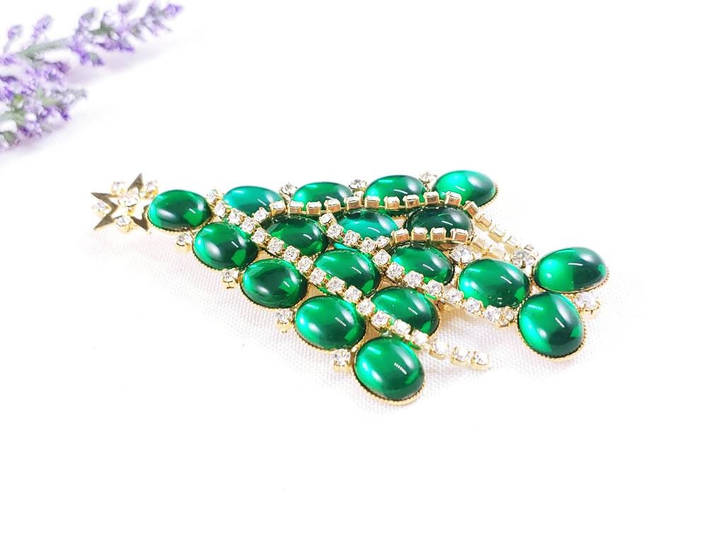 Broche Sapin De Noël 2D - Vert Avec Strass Et émail - Marque Clj Charles Le Jeune - Neuf Avec étiquettes