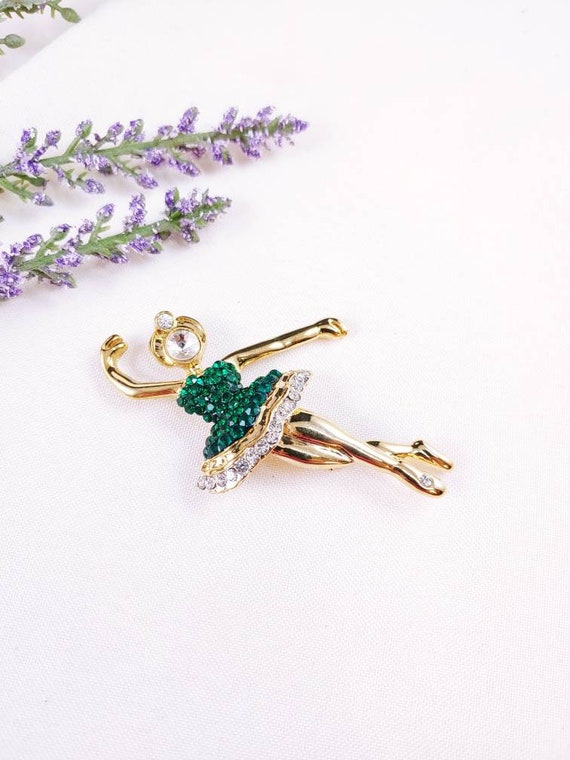 Vintage Jeweled Ballerina Dancer brooch pin lady … - image 6