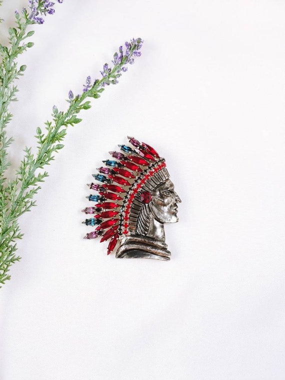 Vintage AMAZING Indian head chief gumetal grey red