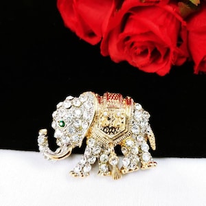 Vintage Strass Elefant Brosche: Zweifarbige Gold & Silber Anstecknadel
