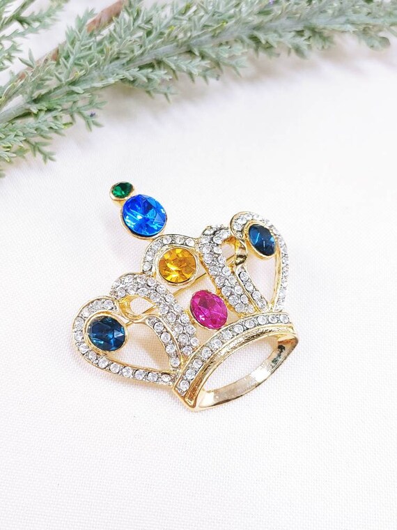 Vintage Jeweled Royal Crown Royalty Queen King go… - image 5